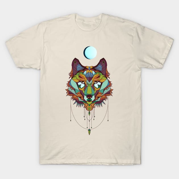 Full Moon Wolf Sacred Geometry T-Shirt by LittleBunnySunshine